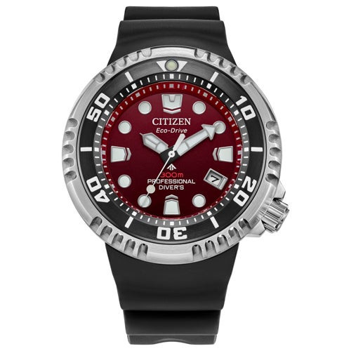 Mens Promaster Dive E365 Black BENEBiOL PU Strap Watch Red Dial