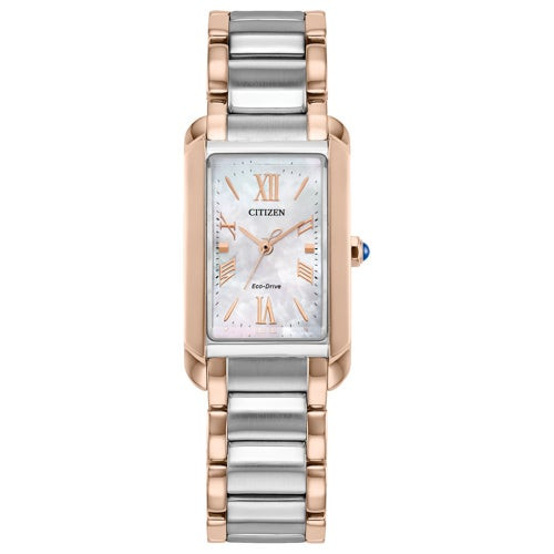 Ladies Citizen L Bianca Eco-Drive Two-Tone SS Rectangle Watch MOP Dial