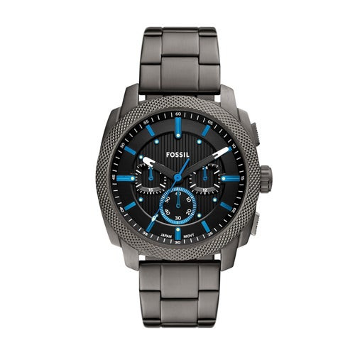 Mens Machine Chronograph Gunmetal Stainless Steel Watch Black Dial
