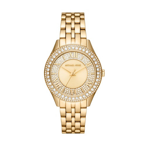 Ladies Harlowe Pave Gold-Tone Stainless Steel Watch Gold Pave Dial