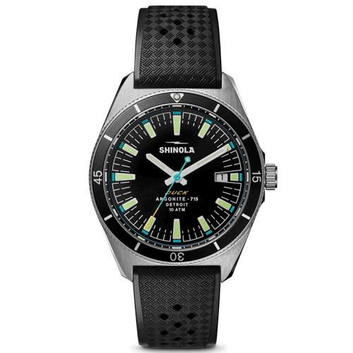 Mens The Duck 1040 Silver & Black Rubber Strap Watch Black Dial