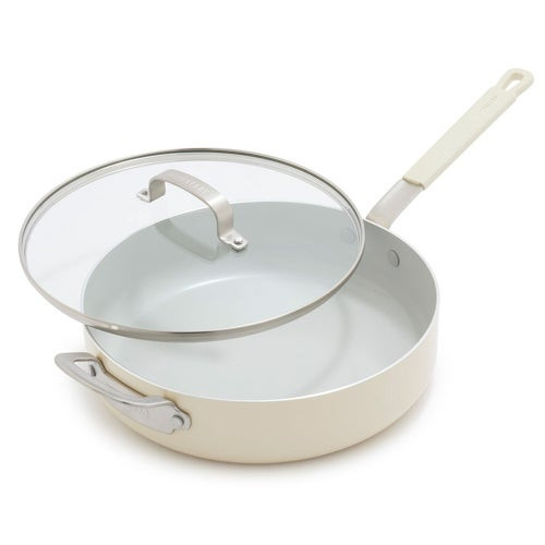 Ceramic Nonstick Aluminum 4.5qt Saute Pan w/ Lid Cream