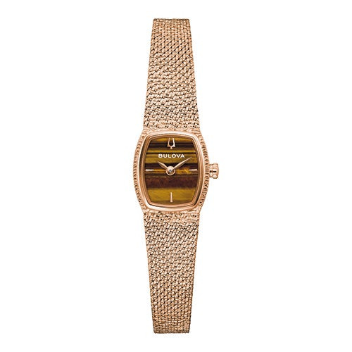 Ladies Goddess of Time Rose Gold-Tone SS Mesh Watch Tigers Eye Dial