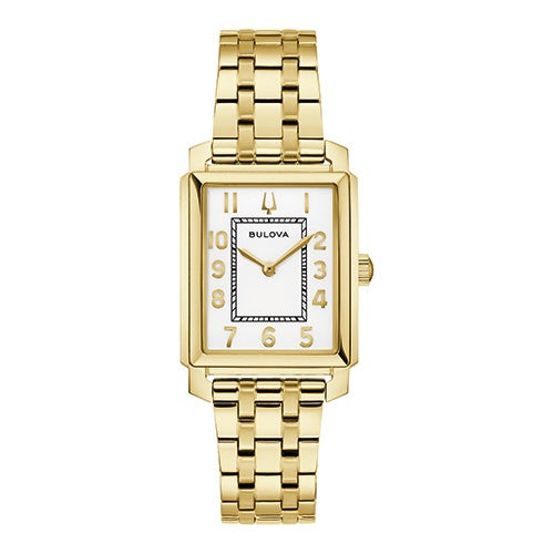 Ladies Sutton Gold-Tone Stainless Steel Rectangle Watch White Dial
