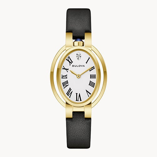 Ladies Rubaiyat "Ella" Apollo Theater Gold & Black Leather Strap White Dial