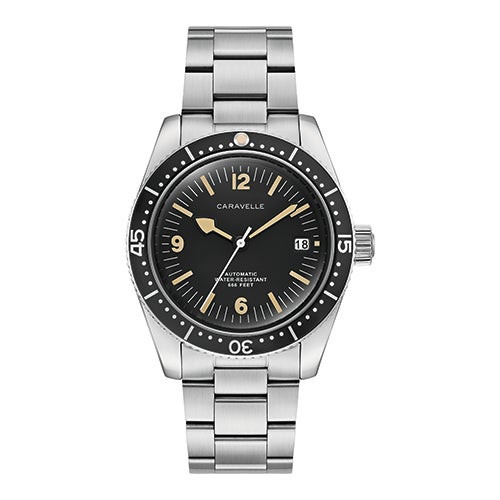 Mens Sea Hunter Automatic Silver-Tone Stainless Steel Watch Black Dial
