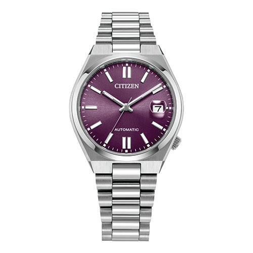 Unisex Tsuyosa Automatic Eco-Drive Silver-Tone SS Watch Purple Dial
