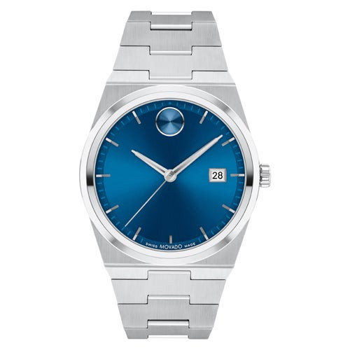 Unisex BOLD Quest Silver-Tone Stainless Steel Watch Blue Dial