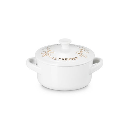 8oz Holly Collection Mini Round Cocotte w/ Gold Applique White