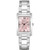 Ladies Dress Silver-Tone Stainless Steel Rectangle Watch Pink Dial