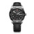 Mens Swiss Army Quartz Silver & Black Leather Strap Watch Black Dial