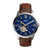 Mens Townsman Automatic Silver & Brown Leather Strap Watch Blue Dial