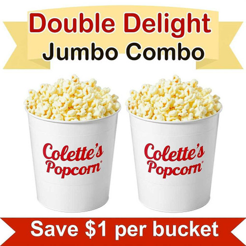 two buckets of colettes flavored popcorn