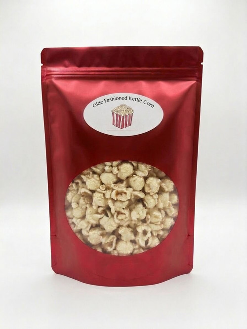 Colette's Old Fashioned Kettle Corn in a 12 oz red resealable bag featuring sweet and salty popped kernels.