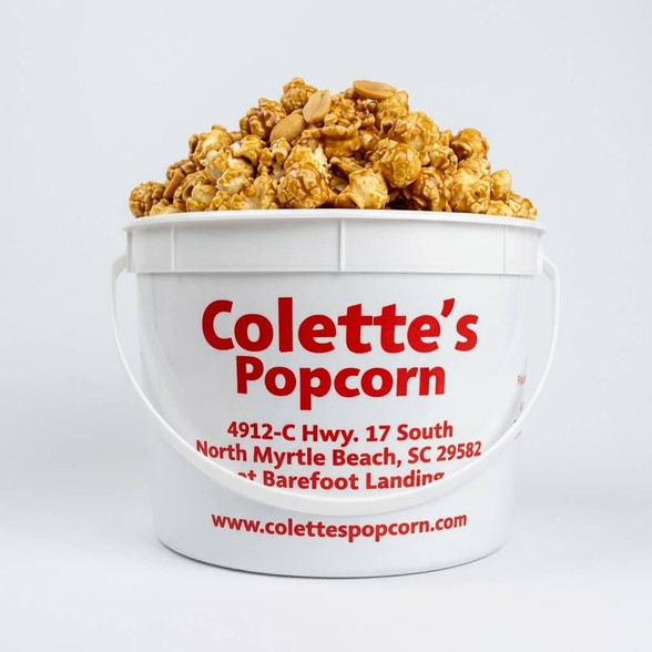 Colette's Popcorn 1.1-gallon copper-kettle caramel popcorn with roasted peanuts jumbo bucket
