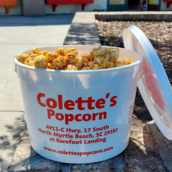 Colette's Popcorn Jumbo bucket of snickerdoodle flavored caramel popcorn Colette's Popcorn Jumbo bucket of snickerdoodle flavored caramel popcorn