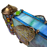 Detail: Glass accent at top with blue glass rods