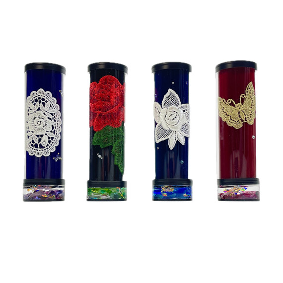 L to R: Oval Rose, Red Rose, White Rose, Gold Butterfly