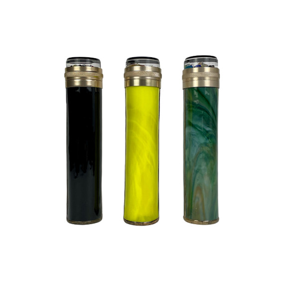 L to R: Glossy Black, Neon Yellow, Shimmer Green
