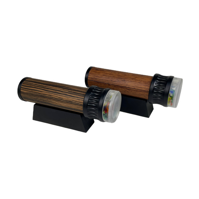 L to R; 
6-P Zebra Wood, 8-P Rosewood