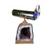 Front view, scope spins above geode