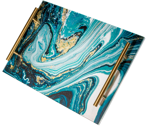  Luxury  Acrylic Glass Challah Board -  Candle Board Blue Marble 