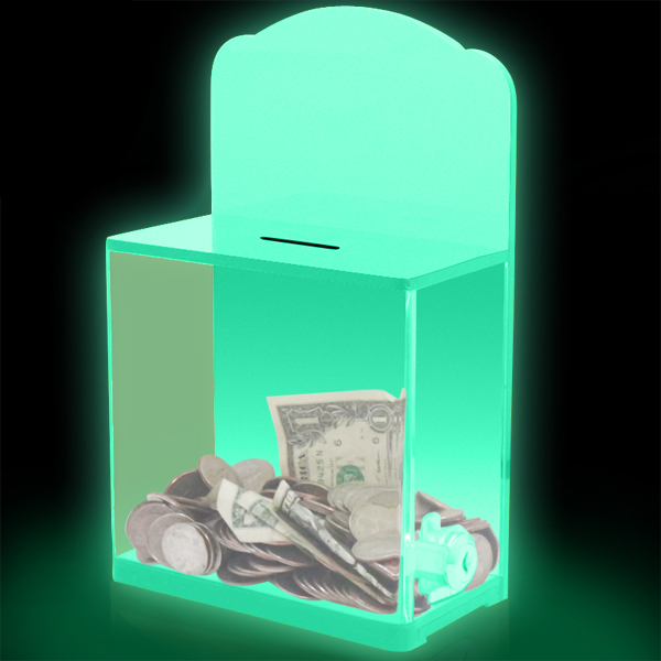 Locked Donation Box w/Back Wall Curved Display Area - 04 Glow In The Dark