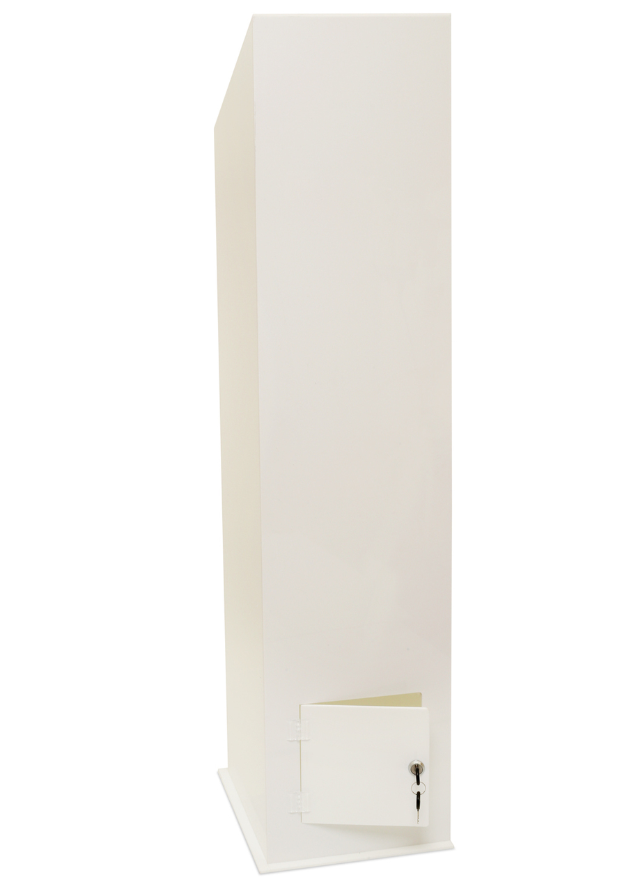 WHITE ACRYLIC STAND FREE TALL DONATION BOX | DISPLAY AREA, LOCK 