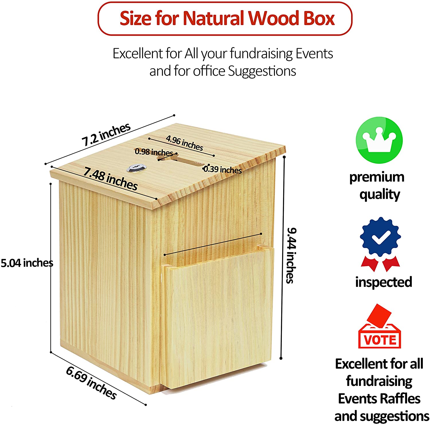 Wood Charity Box with Side Display Pocket - 07 Light 