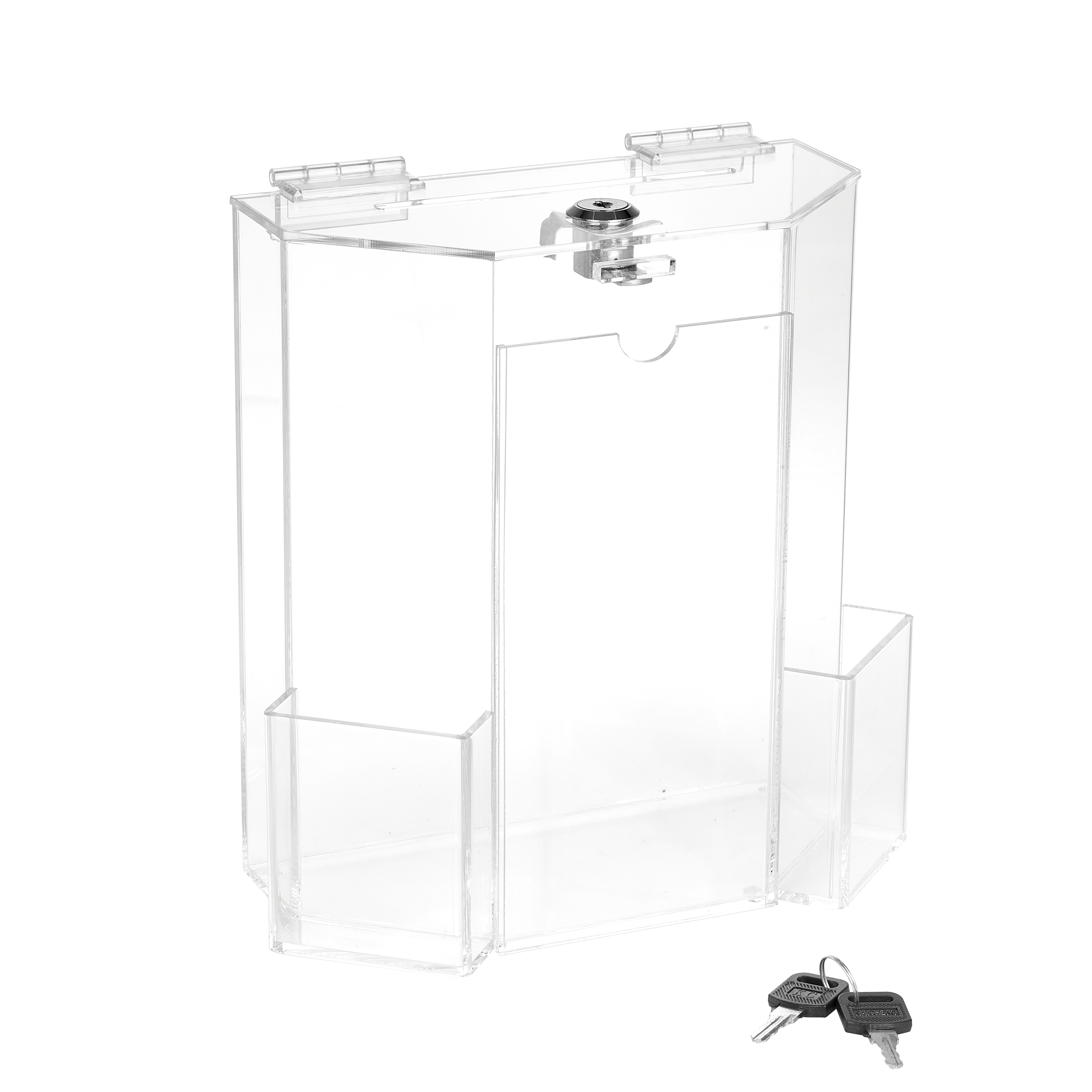 Acrylic Ballot and Suggestion Or Donation Collection Box w/Display Frame Wall mounting or Tabletop Lock & 2 Pockets 