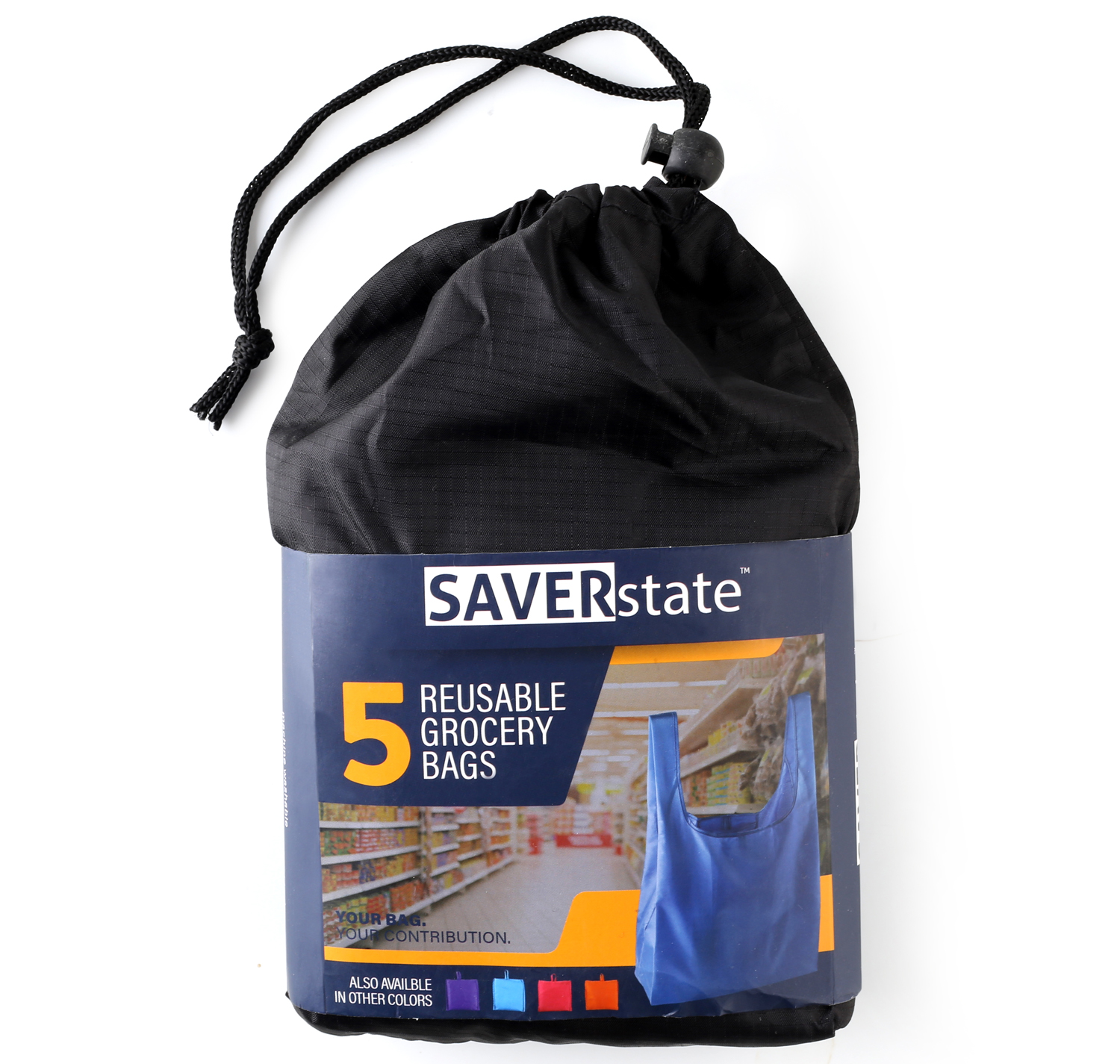 REUSABLE GROCERY TOTE FOLDABLE POLYESTER BAG INTO ATTACHED POUCH, RIPSTOP POLYESTER REUSABLE WASHABLE SHOPPING BAGS (5 PACK)