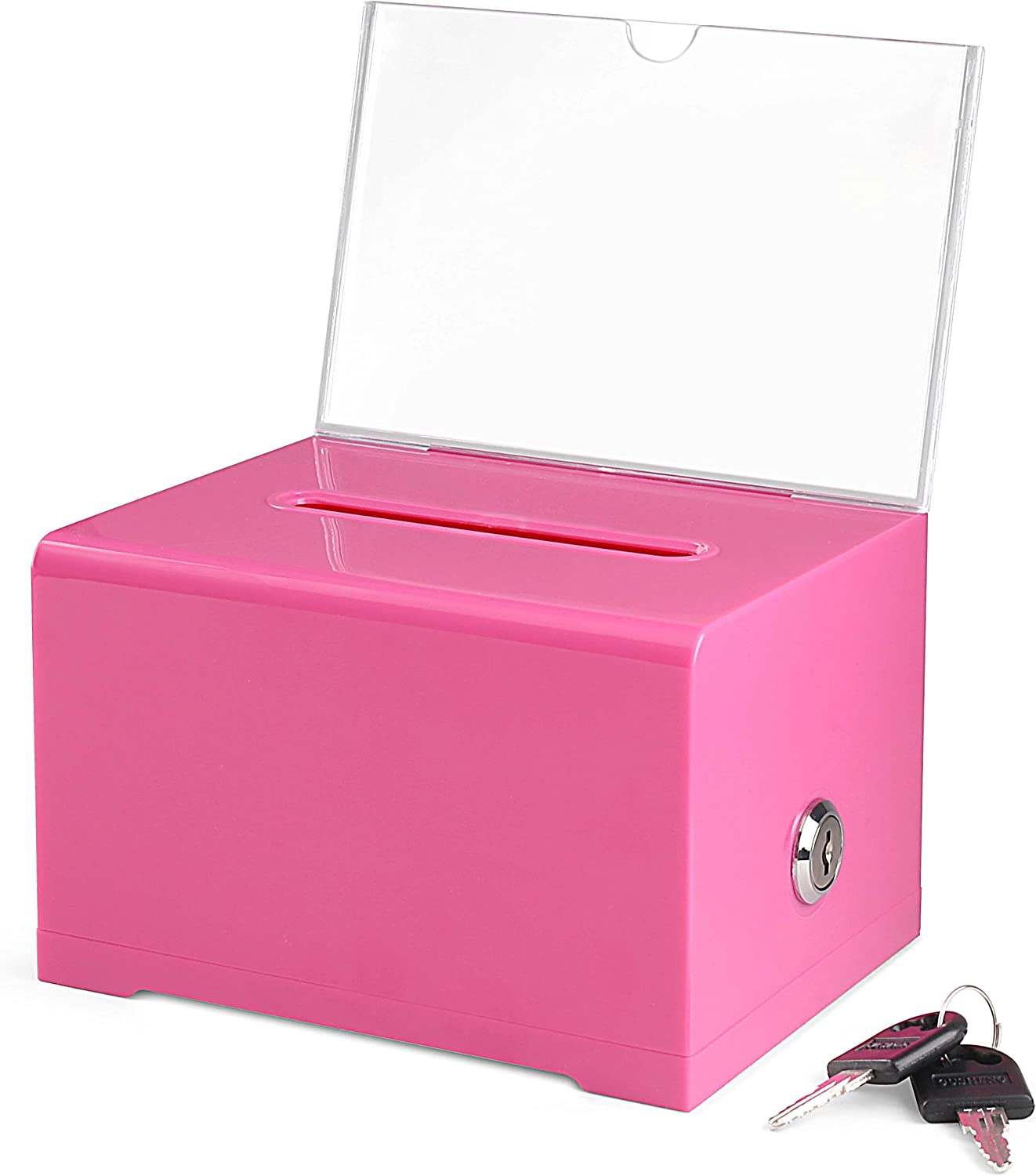 QUALITY ACRYLIC LIKE DONATION AND SUGGESTION BALLOT BOX WITH LOCK - SECURE AND SAFE DRAWING TICKET BOX - GREAT FOR BUSINESS CARDS AND EVENTS