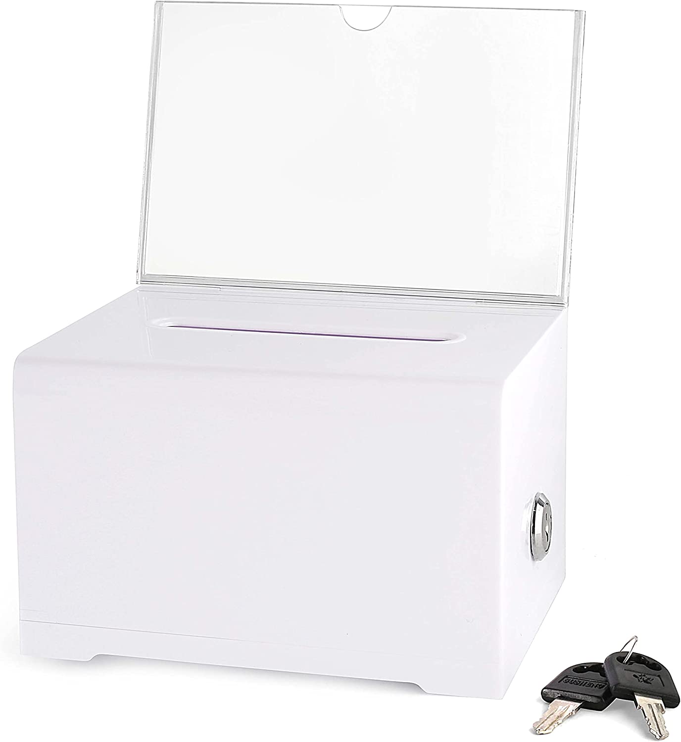 QUALITY ACRYLIC LIKE DONATION AND SUGGESTION BALLOT BOX WITH LOCK - SECURE AND SAFE DRAWING TICKET BOX - GREAT FOR BUSINESS CARDS AND EVENTS