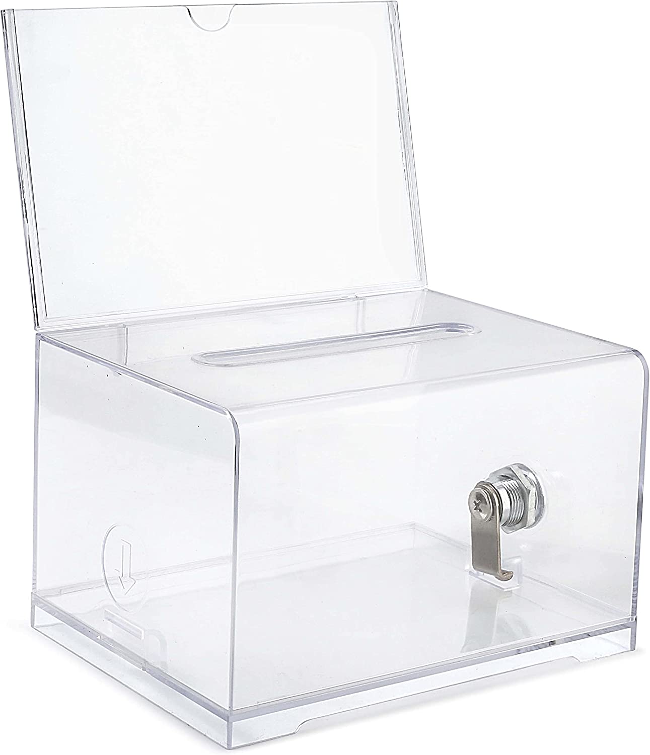 QUALITY ACRYLIC LIKE DONATION AND SUGGESTION BALLOT BOX WITH LOCK - SECURE AND SAFE DRAWING TICKET BOX - GREAT FOR BUSINESS CARDS AND EVENTS