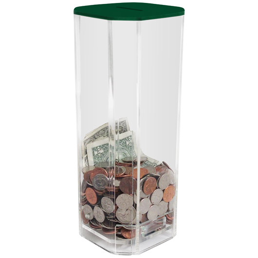 9.7" Tall Clear Acrylic Donation Box Filled with Charity