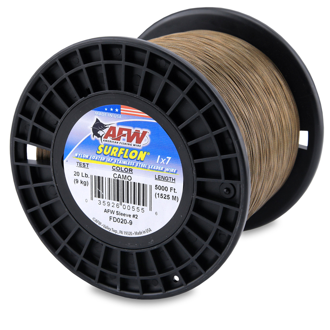 American Fishing Wire Surflon Nylon Coated 1x7 Stainless Steel Leader Wire,  Camo