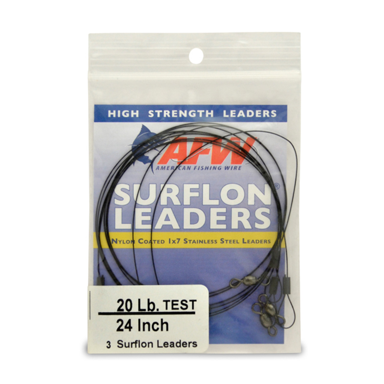 AFW - Surflon Leaders Nylon Coated 1x7 Stainless Steel Wire Leaders -  Sleeve - Swivel - LockSnap - Black - 24 Inch - 3 pc 
