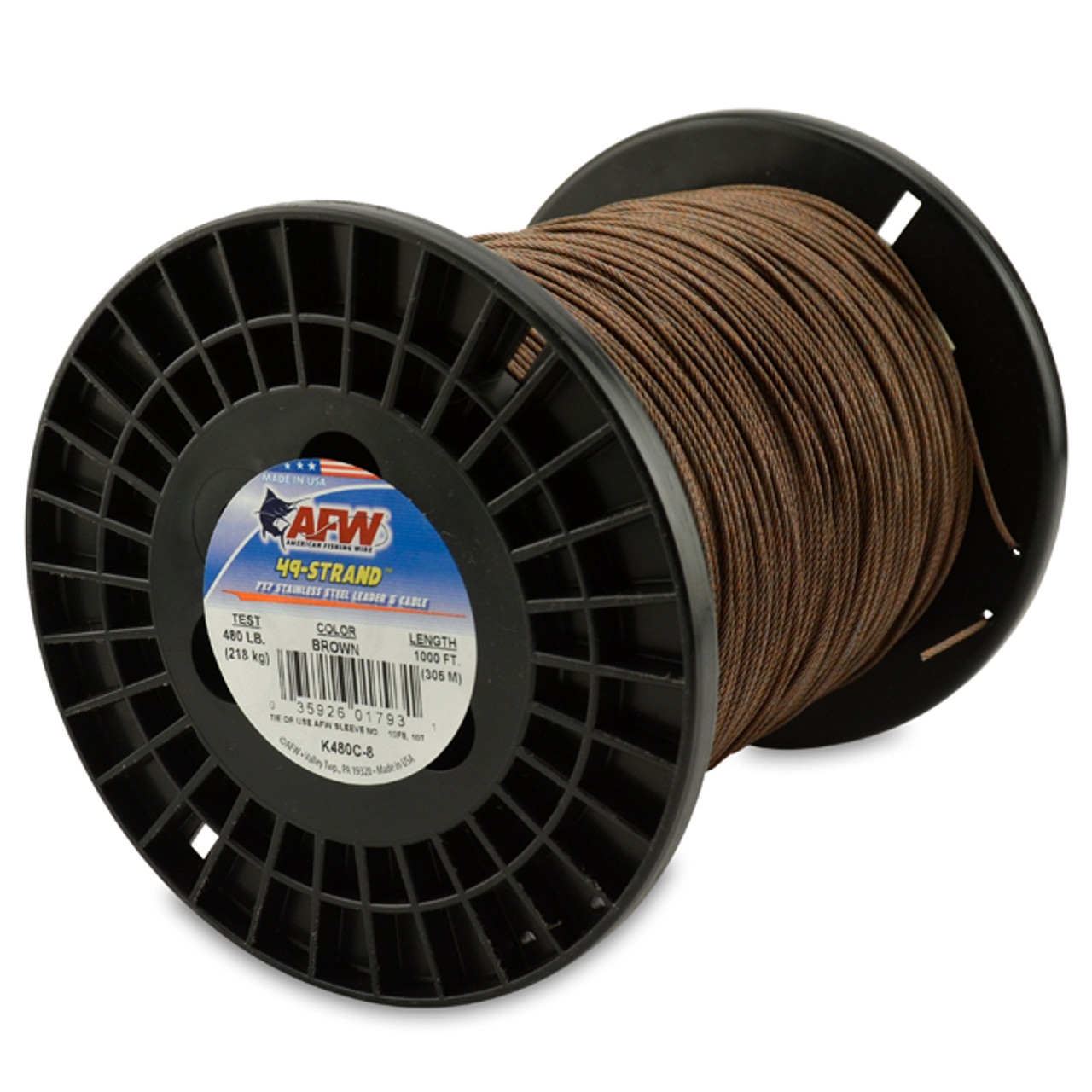 American Fishing Wire 49-Strand Cable Bare 7x7 Stainless Steel Leader Wire, Camo Brown Color, 400 Pound Test, 1000-Feet