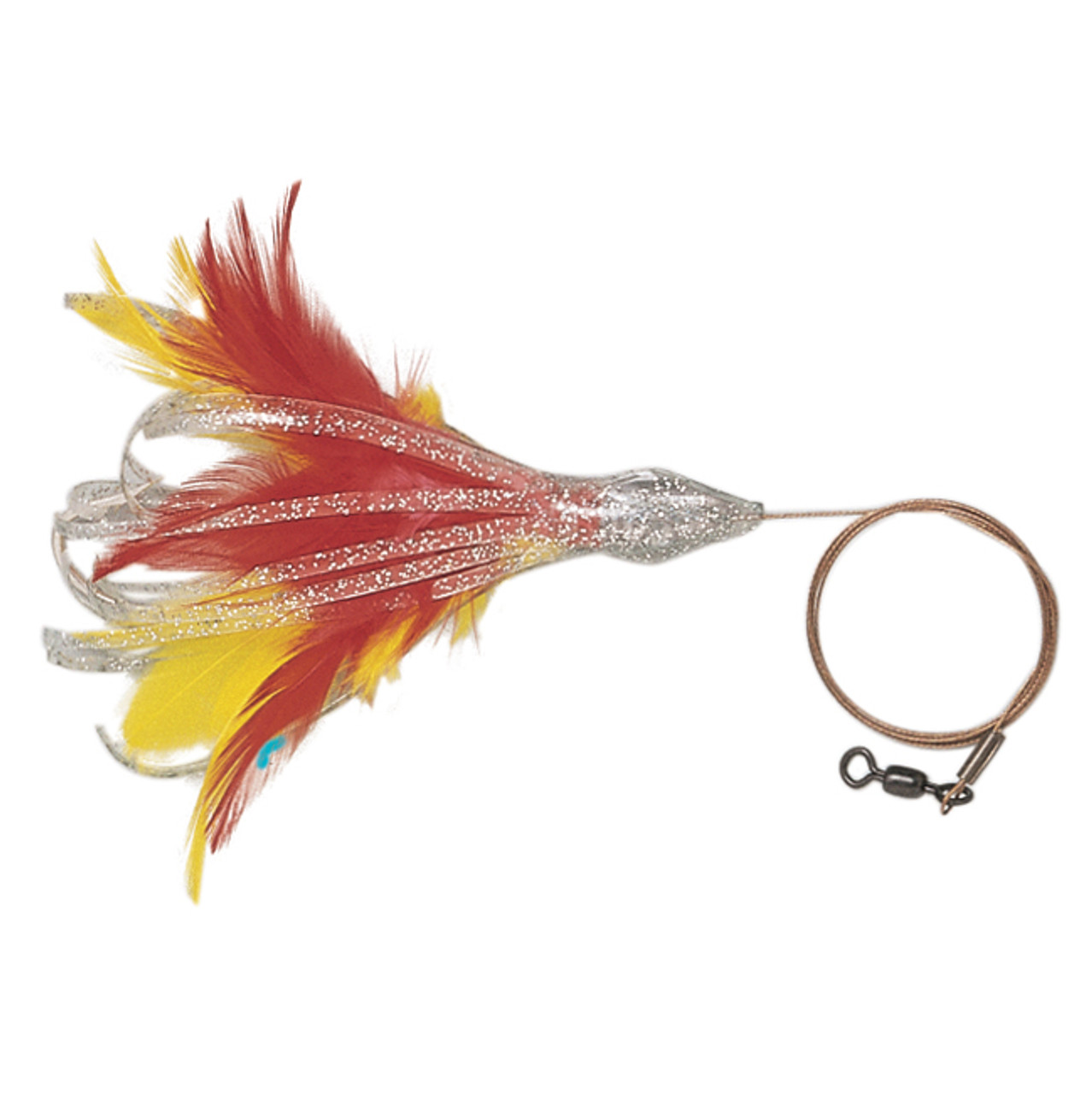 No Alibi - Dolphin Delight Lure - Rigged & Ready Cable - Silvr/Red/Yel Skirt 