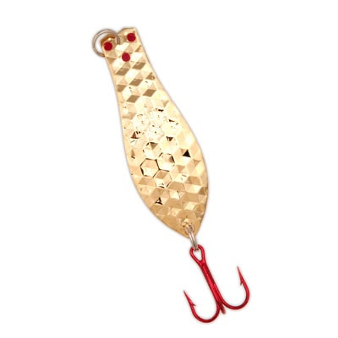 Yellow Bird - Premium Doctor Spoon with Red LazerSharp Hooks in (PM502) Hex  Hammered Gold - 3.75 5/8oz 