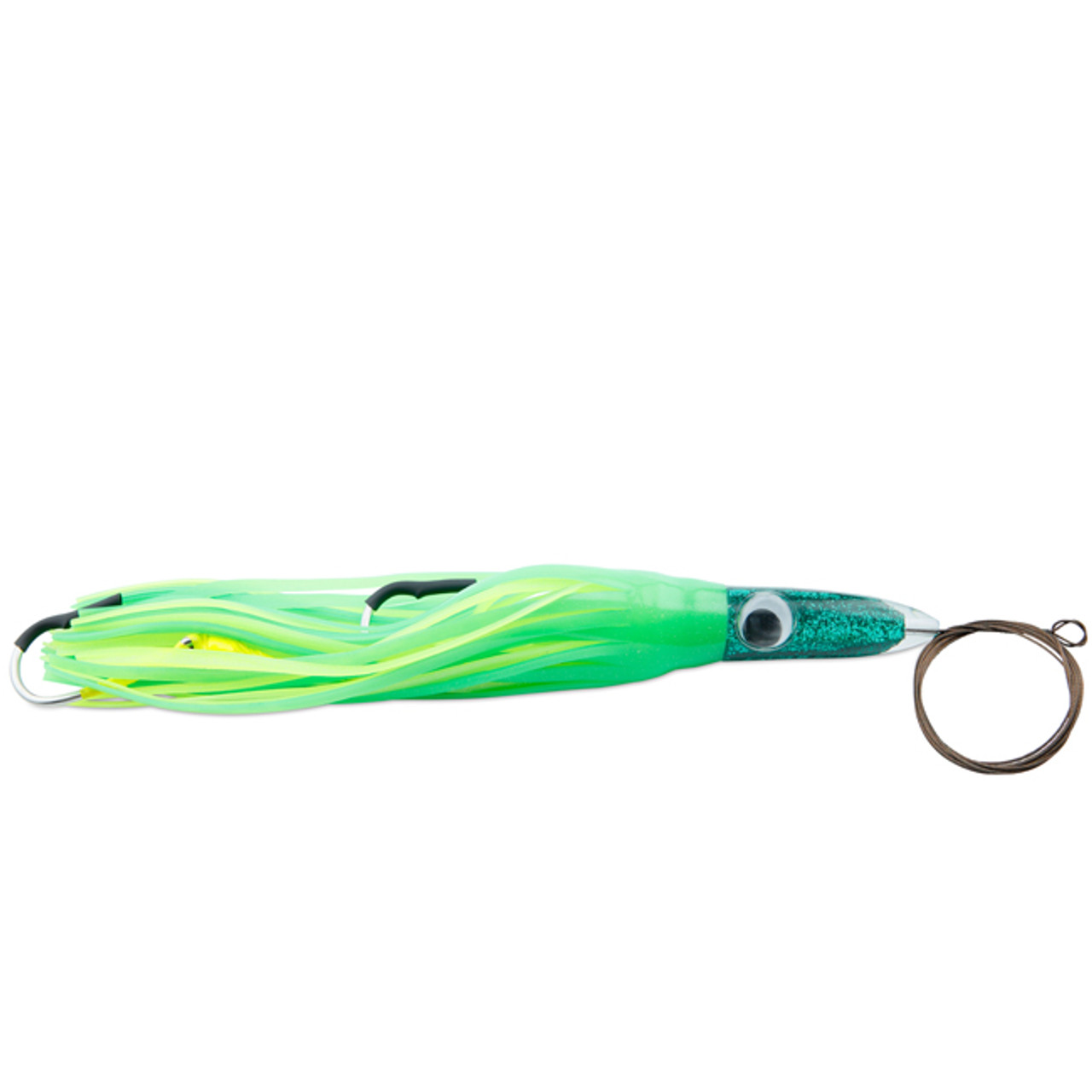 C&H Lures - Wahoo Whacker XL Lure - Rigged & Ready Cable - Green/Yellow Skirt 