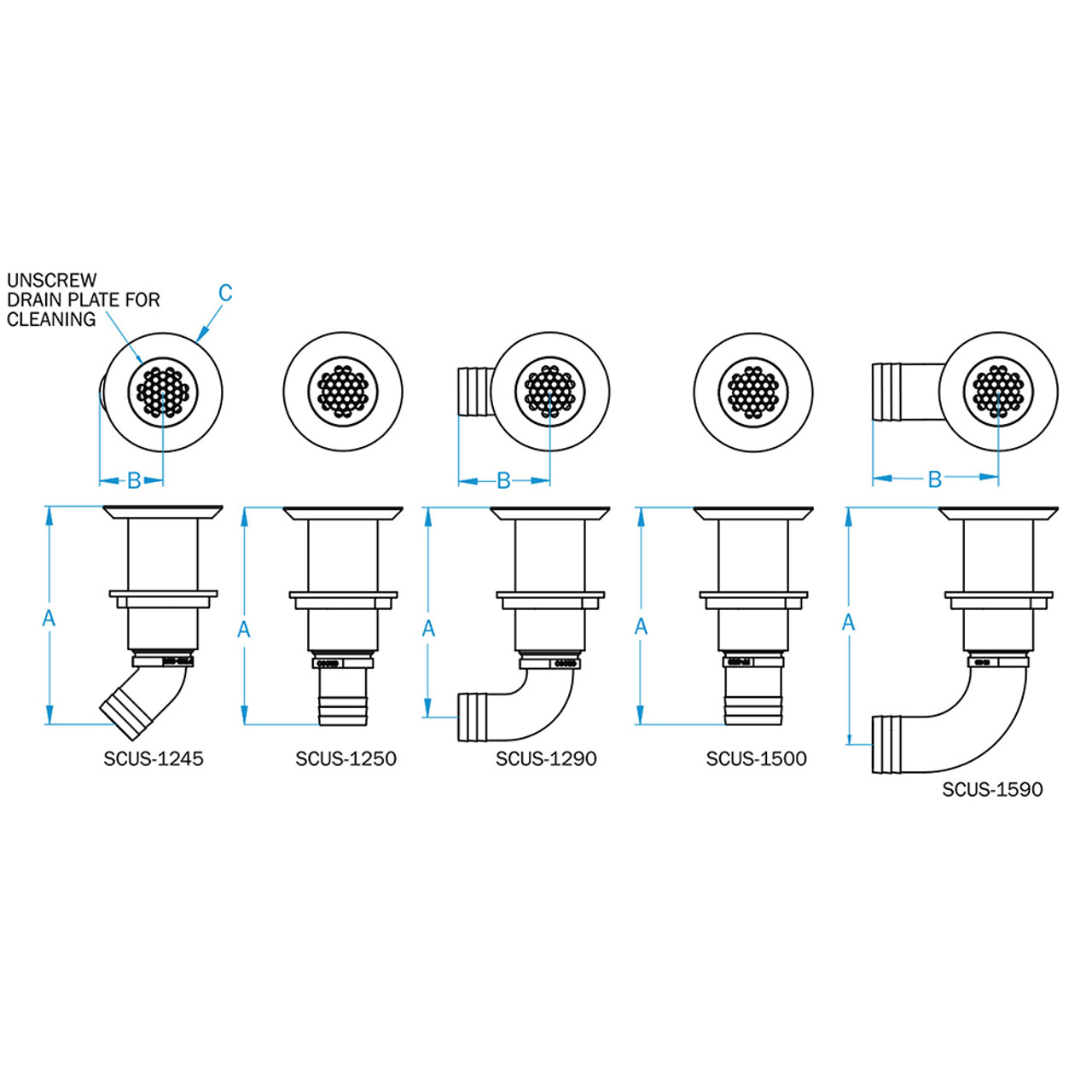 GROCO 1-1/4 Hose Barb Stainless 90 Degree Deck Drain