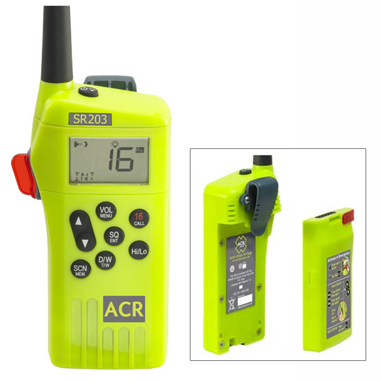 Radio de survie ACR SR203 GMDSS avec batterie au lithium remplaçable