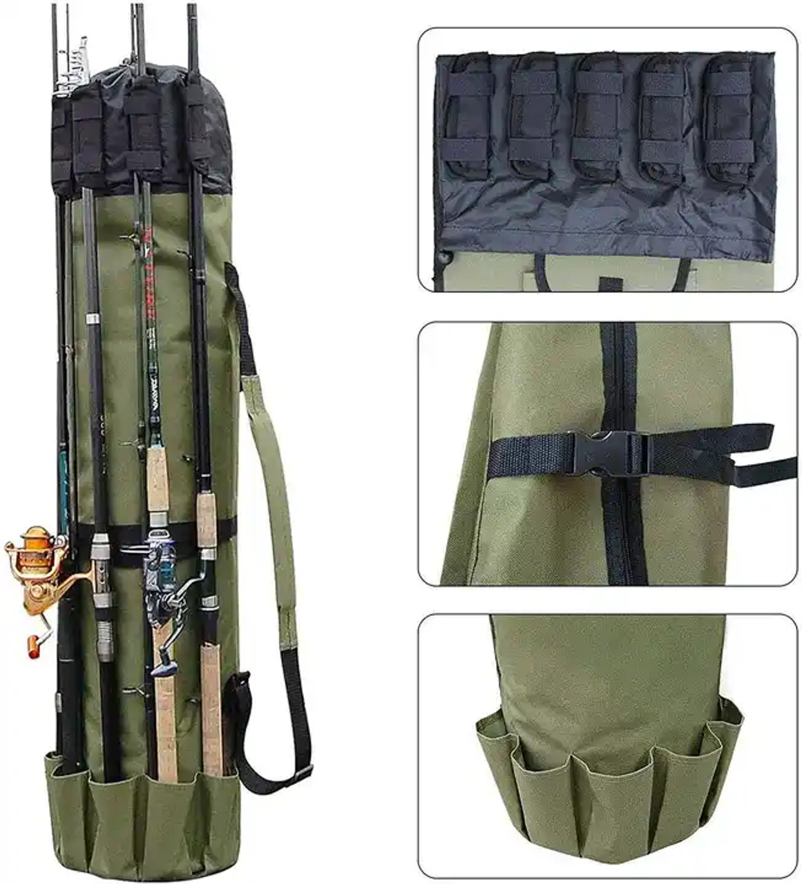 Large Capacity Multi-Function Durable Fishing 5 Pole Carrier Bag
