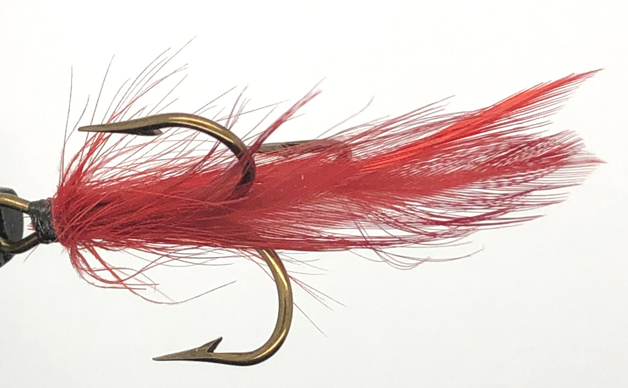 10 Flies - Red Feather Black Head on Bronze 6 Mustad Treble Hook