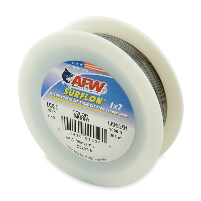 AFW Surflon Nylon Coated 1x7 Stainless Steel Leader Wire Bright