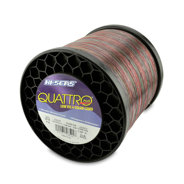 Quattro Monofilament Line, 100 lb 45.3 kg test, .039 in / 1.00 mm dia,  4-Color Camo, 480 yd / 439 m, 1 lb / 0.45 kg Spool
