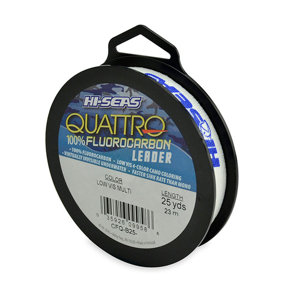 Hi Seas - Quattro 100% Fluorocarbon Leader - 4 Color Camo - 25 Yard Spool