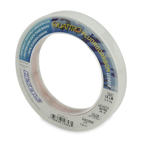 Hi Seas - Quattro 100% Fluorocarbon Leader - 4 Color Camo - 50 Yard Bracelet