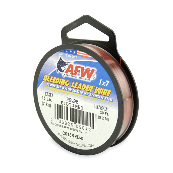 AFW - Bleeding Leader Wire - Nylon Coated 1x7 Stainless Steel Leader Wire - Red - 30 Feet